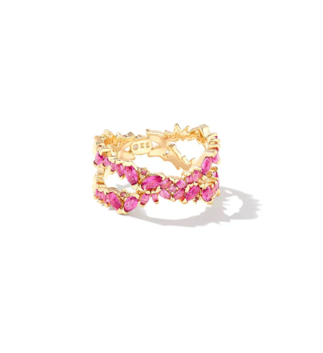 Kendra Scott Rosalie Double Band Ring Gold Pink Crystal