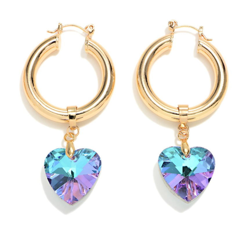 Crystal Heart Huggie Hoop Earrings