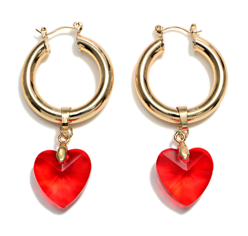 Crystal Heart Huggie Hoop Earrings