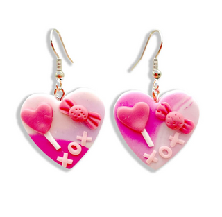 Polymer Clay Candy Heart Drop Earrings
