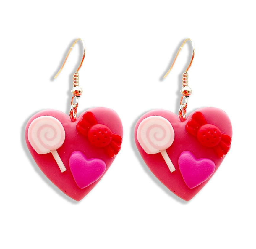 Polymer Clay Red Heart Drop Earrings