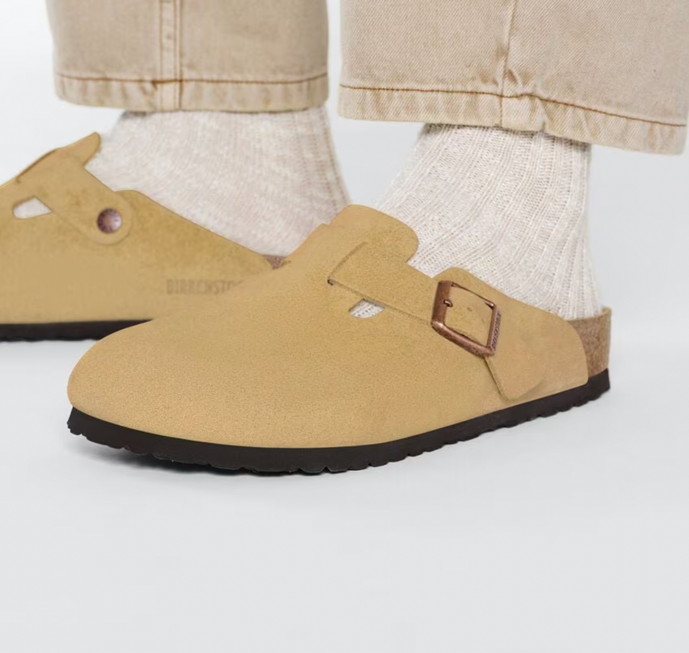 Birkenstock Boston Suede Leather - Latte Cream