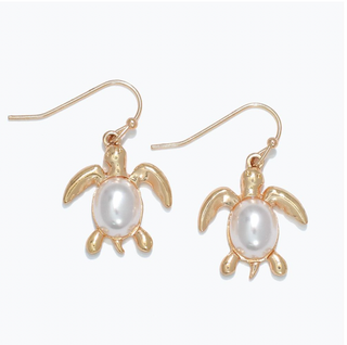Periwinkle Gold Turtle with Pearl Earrings