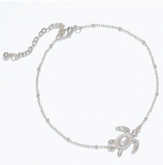 Periwinkle Silver Turtle with Pearl Anklet