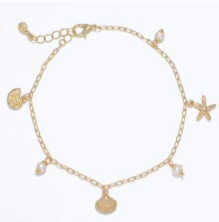 Periwinkle Gold Sea Life w Pearls Anklet