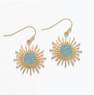Periwinkle Gold Burst Mint Druzy Earrings