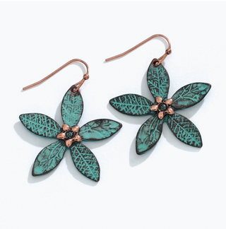 Periwinkle Patina 5 Petal Flower Earrings
