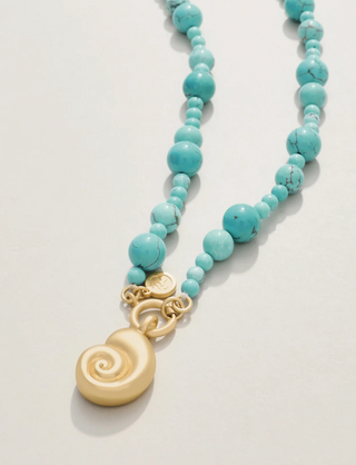 Spartina Beaded Charm Necklace 36” Turquoise/Nautilus