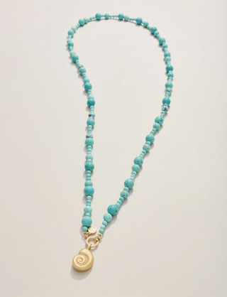 Spartina Beaded Charm Necklace 36” Turquoise/Nautilus