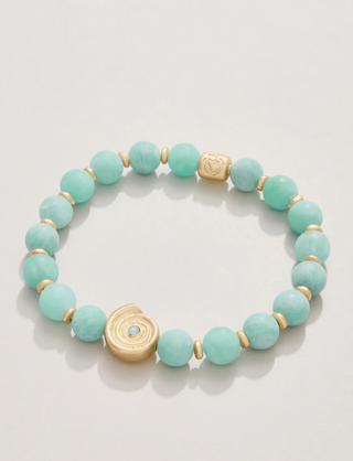 Spartina Beachy Stretch Bracelet 8mm Matte Amazonite/Moon Shell