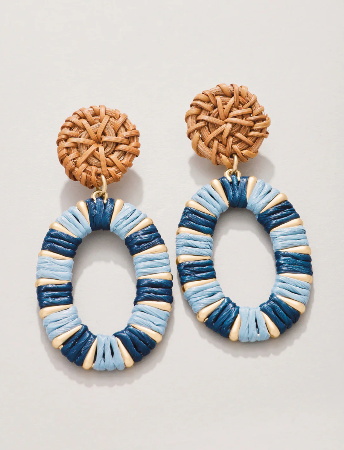 Spartina Straw Oval Earrings Blue