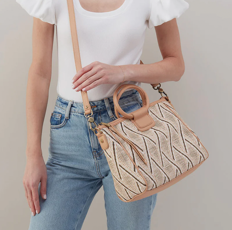 Hobo Sheila Medium Satchel - Cream Raffia