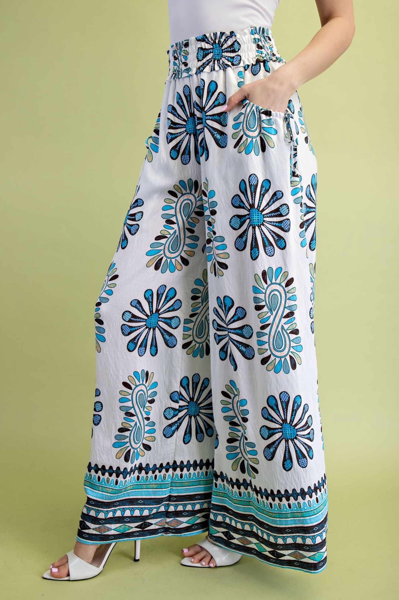Seafoam Printed Wide Leg Pants