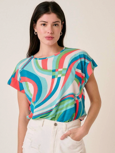 Abstract Print Cap Sleeve Top