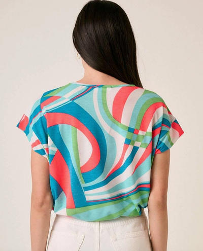 Abstract Print Cap Sleeve Top