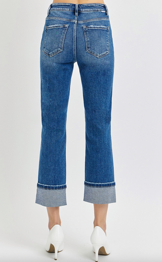 Risen High Rise Ankle Straight Cuffed Jeans