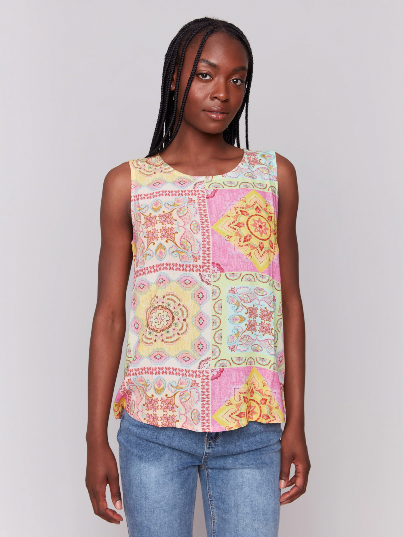 Printed Viscose Sleeveless Top - Carousel