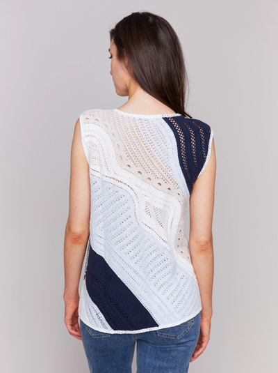 Sleeveless Colorblock Crochet Top - Denim