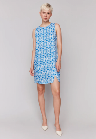 Printed Sleeveless Linen Blend Dress - Illusion