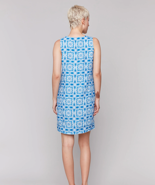 Printed Sleeveless Linen Blend Dress - Illusion