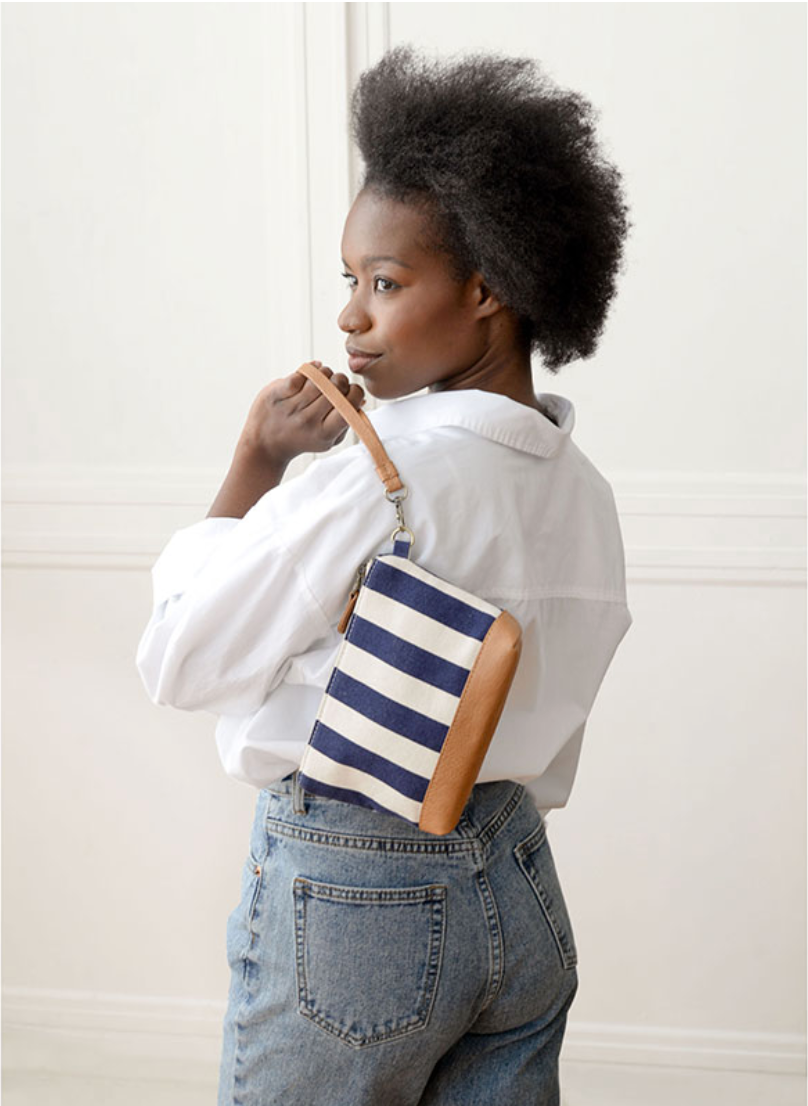 Awning Stripe Wristlet Canvas Bag