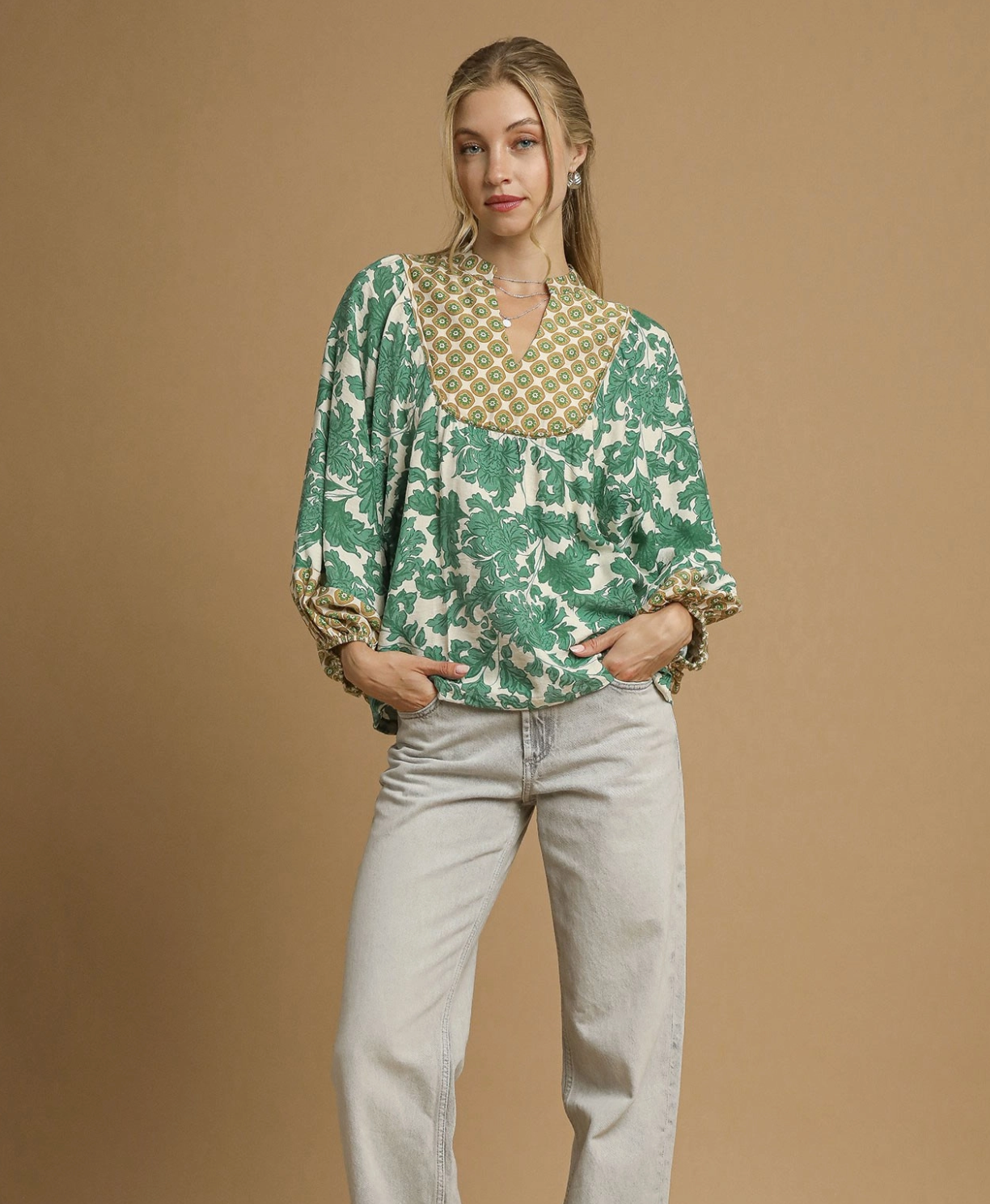 Umgee Mixed Abstract Pattern Blouse