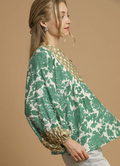 Umgee Mixed Abstract Pattern Blouse