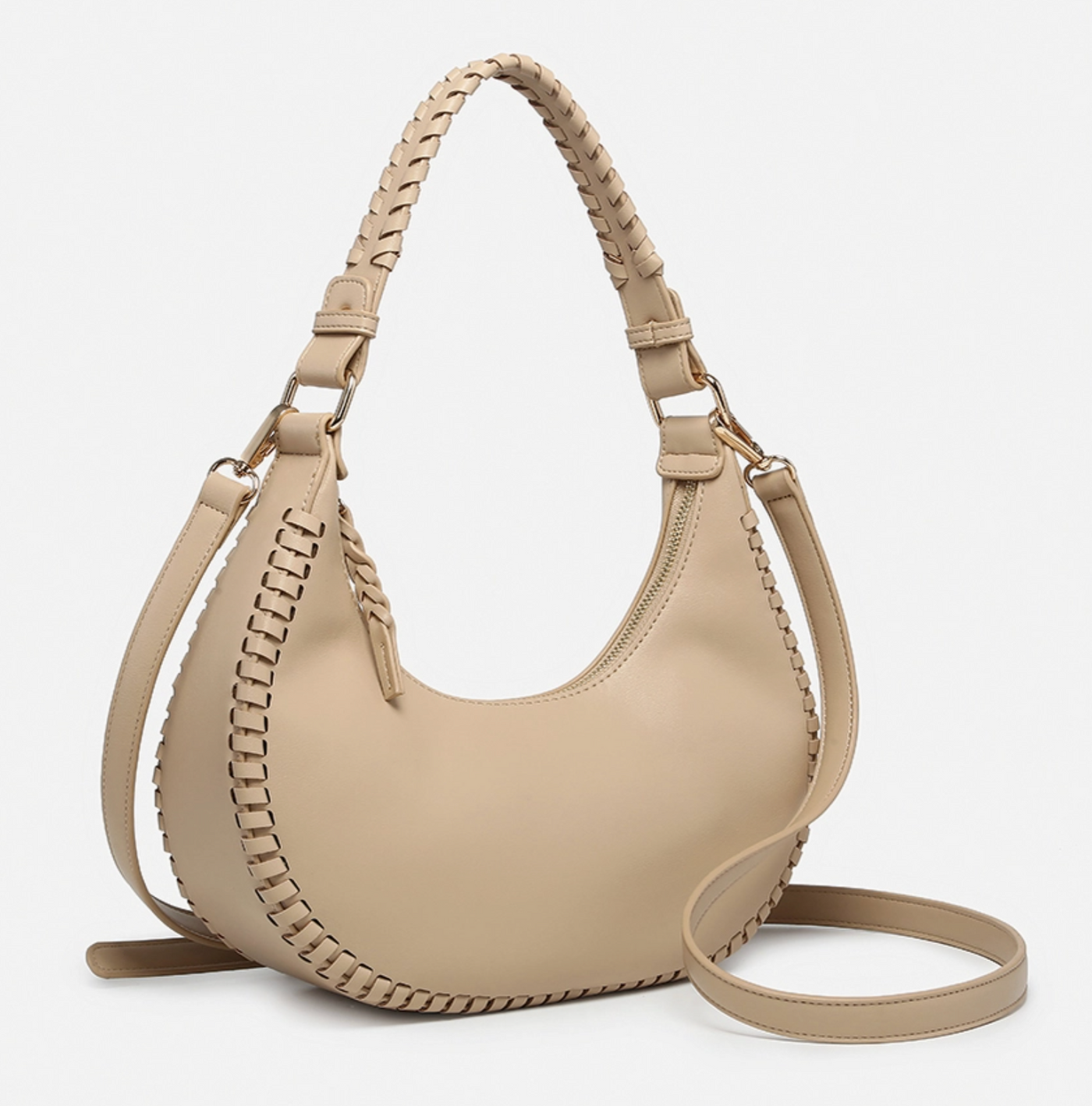 Aria Whipstitch Crescent Shoulder Bag