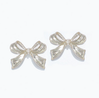 Silver Bow With Tiny Pearl Earrings