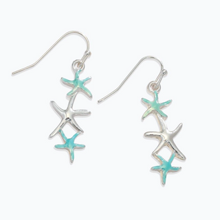 Periwinkle Aqua and Silver Starfish Earrings
