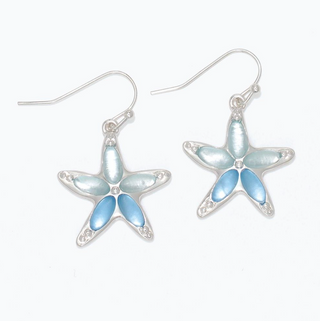 Periwinkle Starfish with Blue Seaglass Earrings