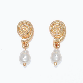 Gold Shell with Pearl Dangle Earrings