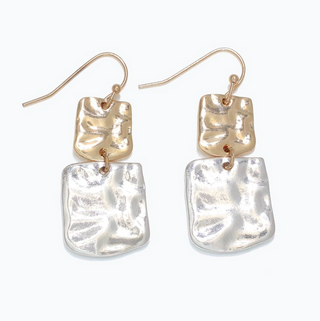 Hammered Two-Tone Drop Earrings