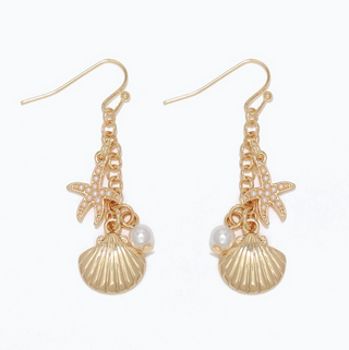 Periwinkle Starfish and Scallop with Pearl Earrings