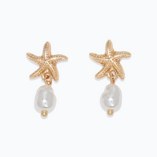Gold Starfish with Pearl Drop Earrings