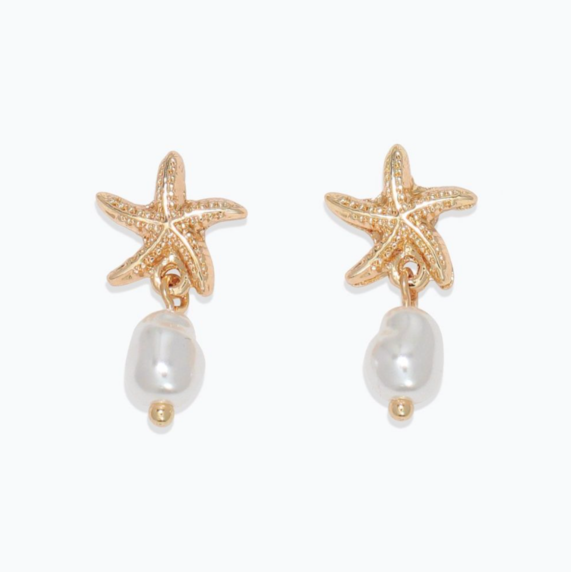 Gold Starfish with Pearl Drop Earrings