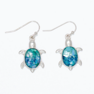 Aqua and Blue Shell Turtle Earrings
