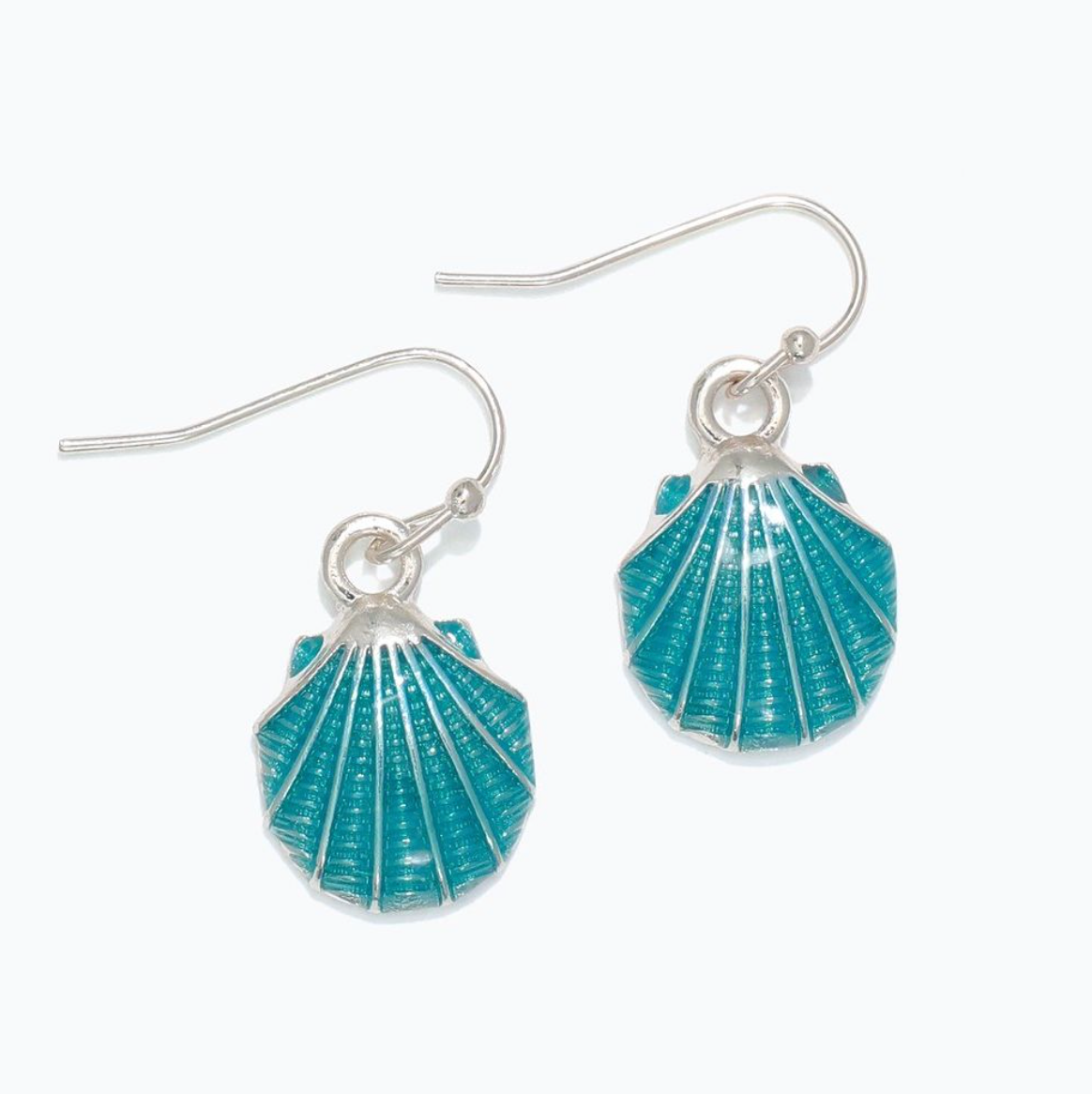 Aqua and Silver Scallop Earrings