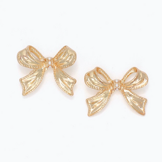 Gold Bow With Pearls Earrings