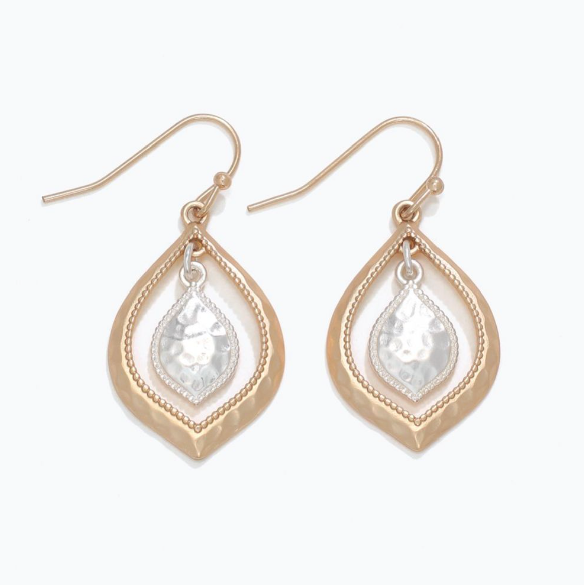 Two Tone Hammered Teardrop Earrings