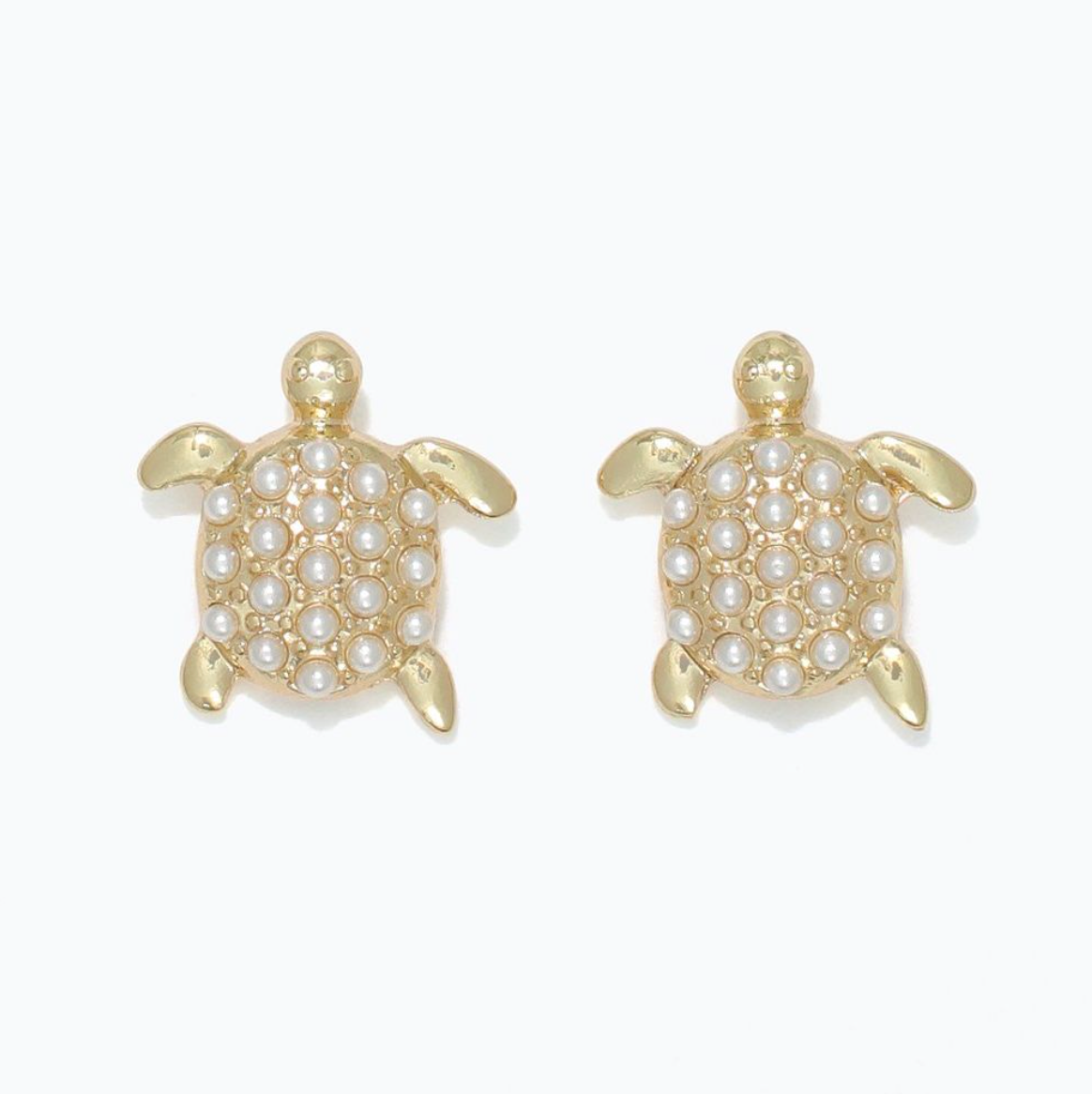 Gold Turtle with Pearl Beads Earrings