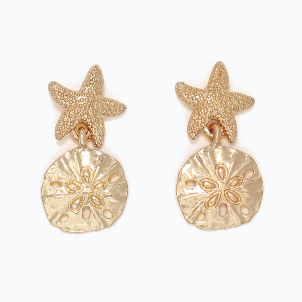 Gold Starfish and Sand Dollar Earrings