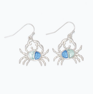 Blue and Aqua Silver Crab Earrings