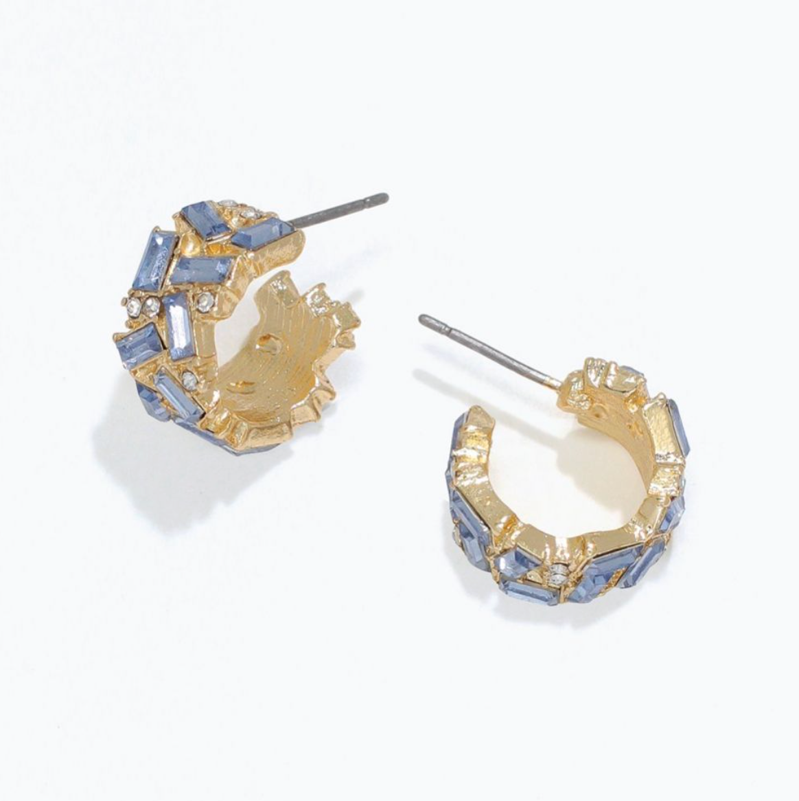 Gold Hoop with Blue Crystals Earrings