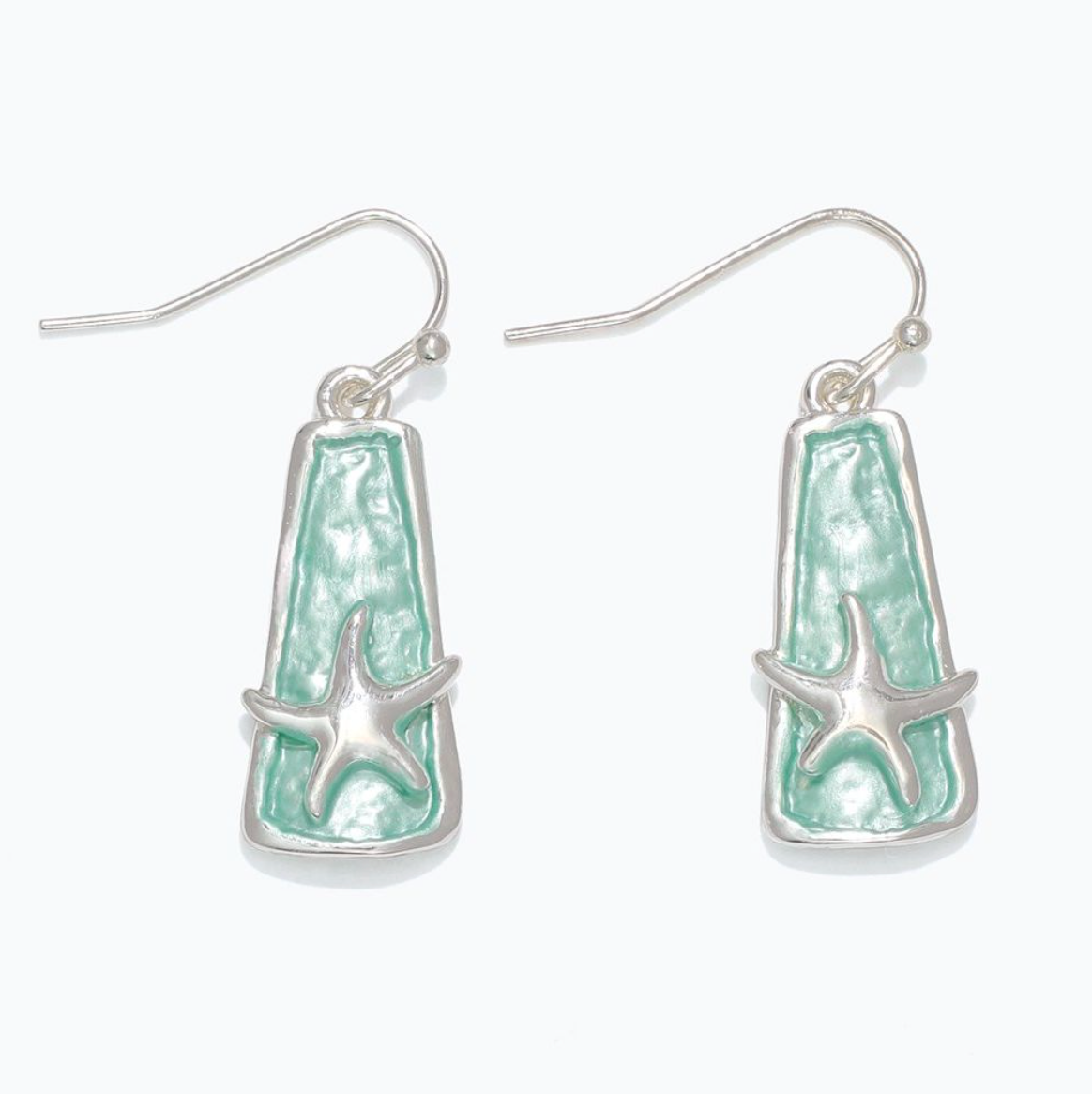 Aqua Enamel and Starfish Earrings