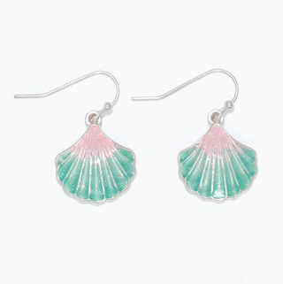Periwinkle Mint and Pink Scallop Shell Earrings