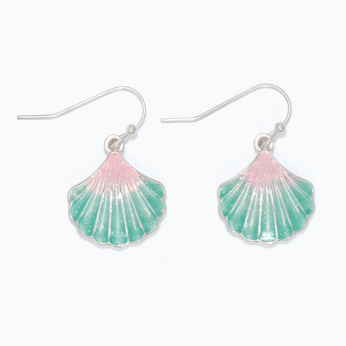 Mint and Pink Scallop Shell Earrings