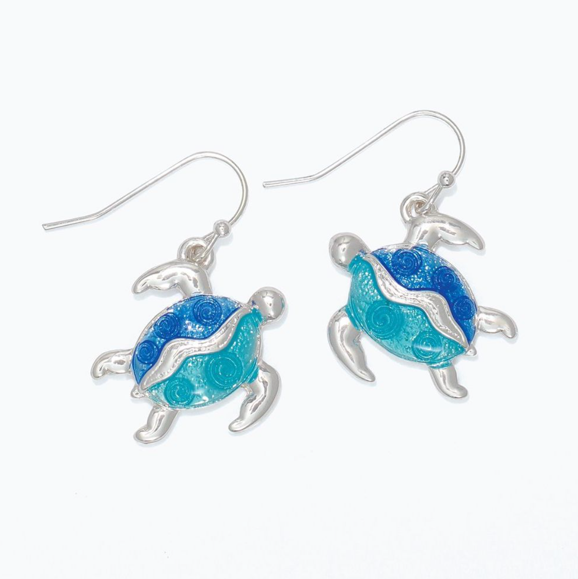 Blue and Aqua Silver Turtle Earrings