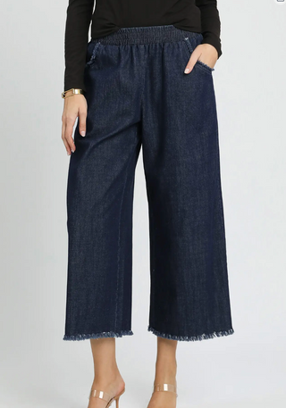 Umgee Denim Pants with Fringe Hem