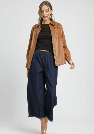 Umgee Denim Pants with Fringe Hem
